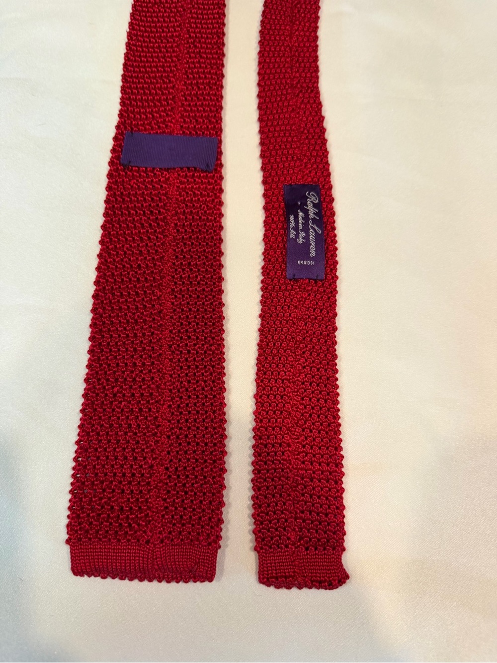 Ralph Lauren Purple Label Knit Tie Red 100% Silk Made in Italy